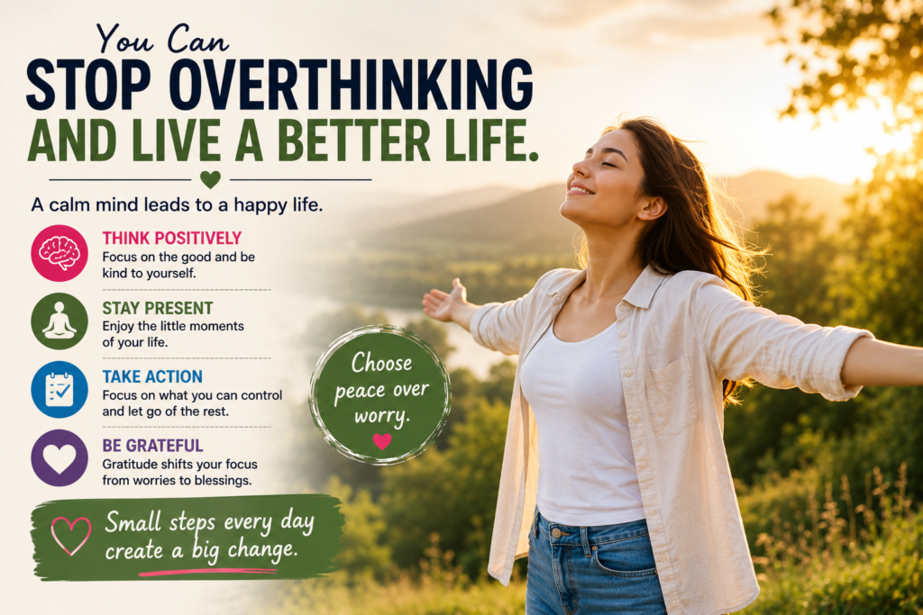 Woman feeling peaceful after overcoming overthinking